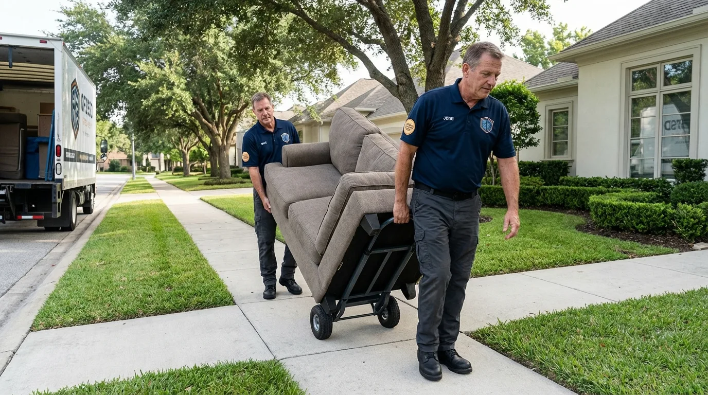 Local residential moving crew loading furniture in Spring Valley, WI